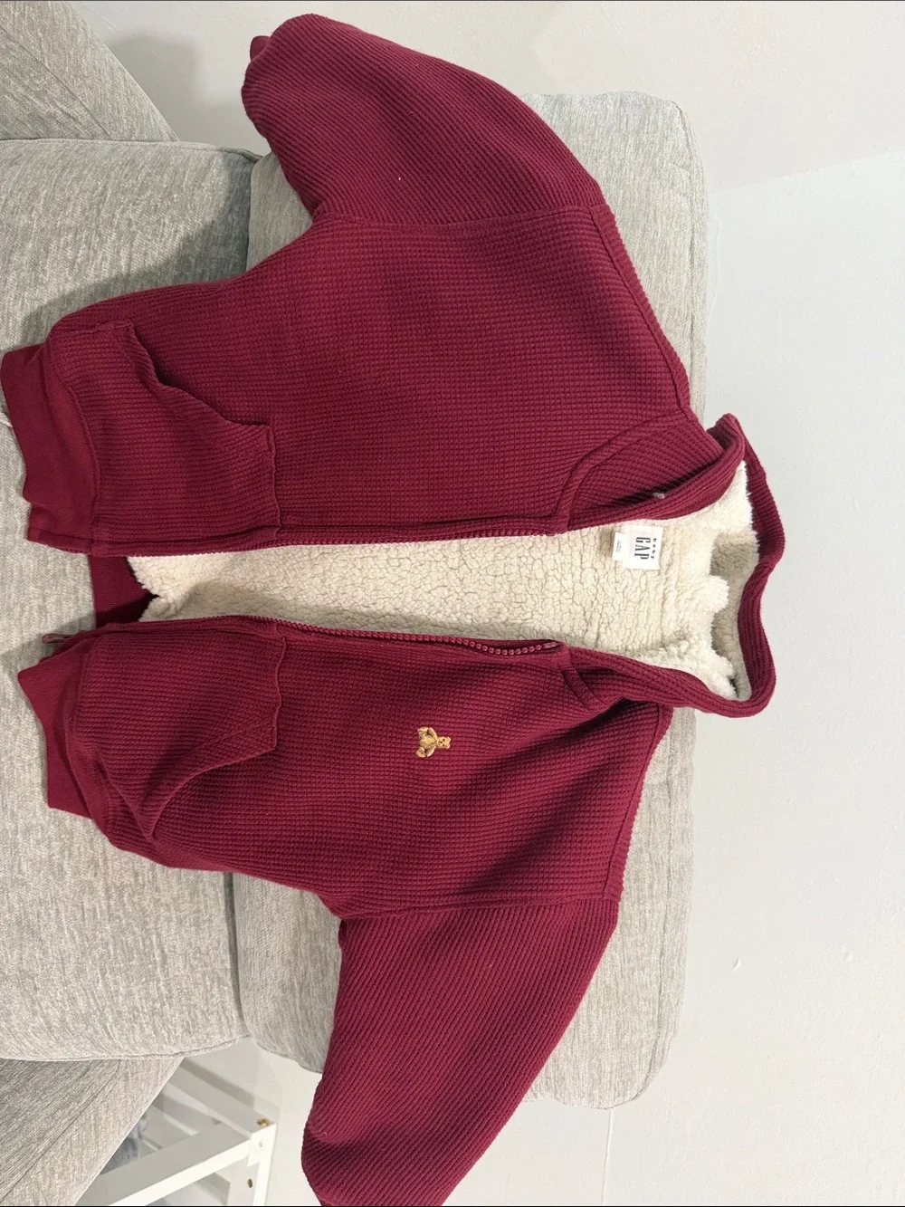 GAP Baby Burgundy Zip Hoodie with Cream Sherpa